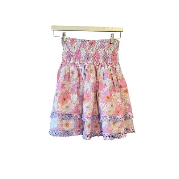 NWT Peixoto Women's Floral Prints Mariel Mini Skirt Shirred Waistband Pink SZ L - Picture 2 of 10